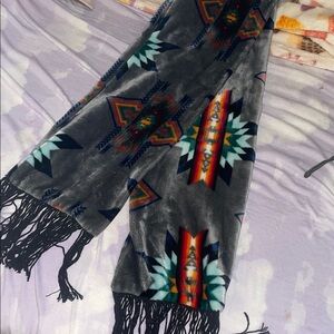 Gray Aztec Hippie Patterned Scarf with Fringe